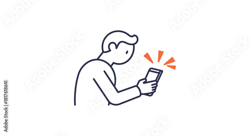 person looking at phone engrossed in social media updates in a bright style perfect for illustrating digital addiction and mobile technology use.
