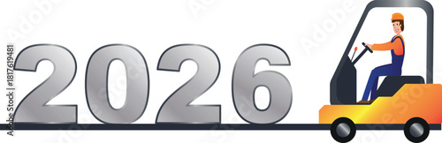 vector illustration of the year 2026 on a loader. happy New year and Merry Christmas. industry. transport