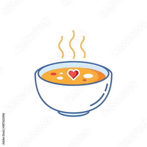 Warm bowl of soup with a heart shape in the steam.