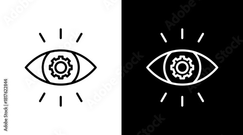 Machine Eye Outline White Icon Set Design