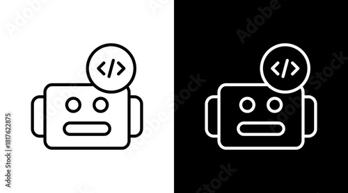 Code Bot Outline White Icon Set Design