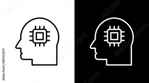 Ai Brain Outline White Icon Set Design