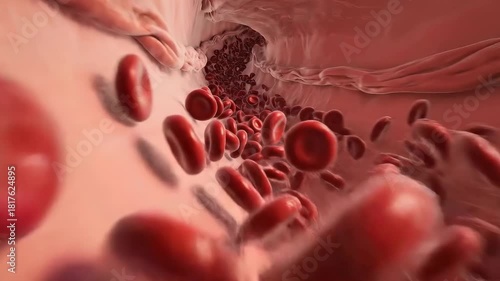 Red Blood Cells Flowing Through Blood Vessel