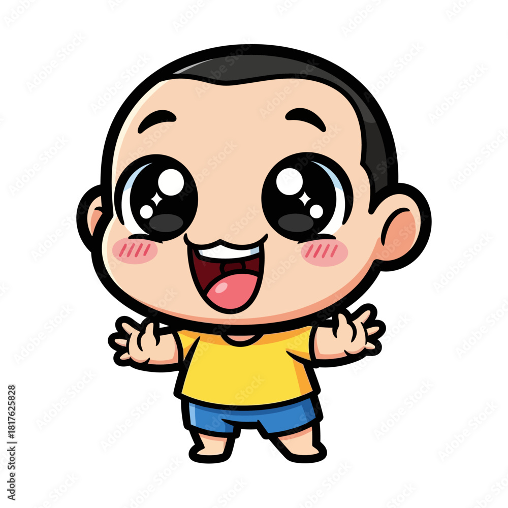 Fototapeta premium Cute happy little boy cartoon character standing with a cheerful smile vector illustration