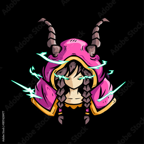 vector illustration of a cartoon woman with horns and a cape