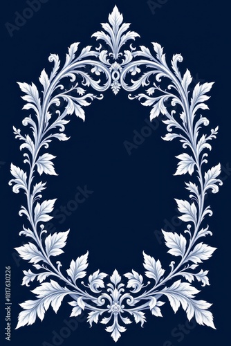 Elegant Floral Frame Design with White Leaves and Flowers on Deep Blue Background for Decorative Use in Various Projects