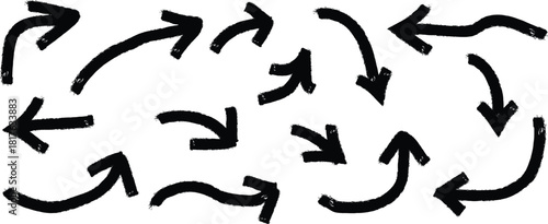 Hand drawn arrow collection in black and white for directional signs and graphic design projects