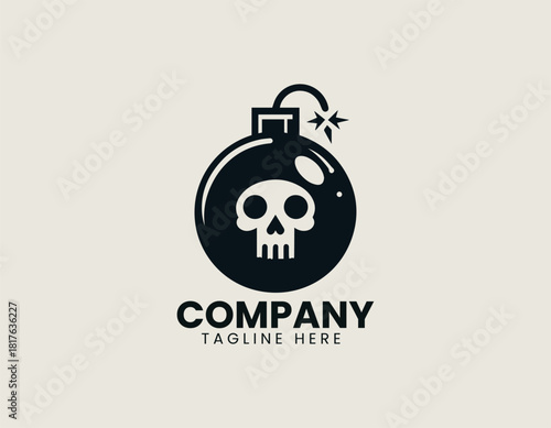 Bold black 8-ball and stylized skull face contained within a round bomb with a sparking fuse.