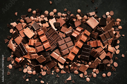 Various chocolates and candies, sweet confectionary collection, dessert background