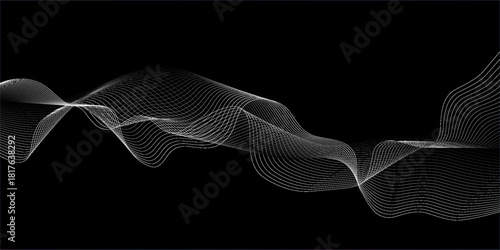 Abstract glowing wave lines on dark blue background. Dynamic wave pattern. Modern flowing wavy lines. Futuristic technology concept. Suit for banner, poster, cover, brochure, flyer, website