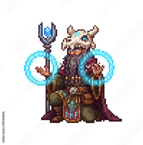 pixel art ancient rune shaman casting powerful healing sigils