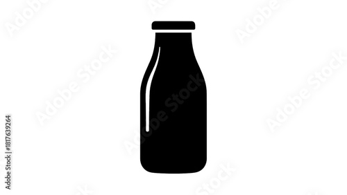 Vector illustration of black silhouette icon of a classic glass milk bottle with a cap, isolated on transparent background 