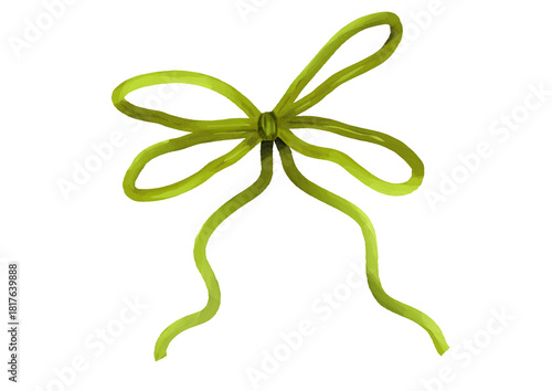 Green Thin String Ribbon Bow Minimalist Illustration