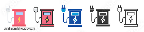 electric charging station icon set multi style various collection