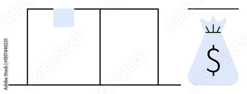 Money bag with dollar symbol next to geometric lines and shapes representing minimalistic conceptual finance, savings, investment, budgeting, and business planning. Ideal for financial services