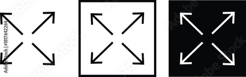 Full screen and exit screen,expanding arrow line icons in thin line style, Screen size control icons symbol,Minimize and maximize, small and big display lcd line icons vector illustration,
