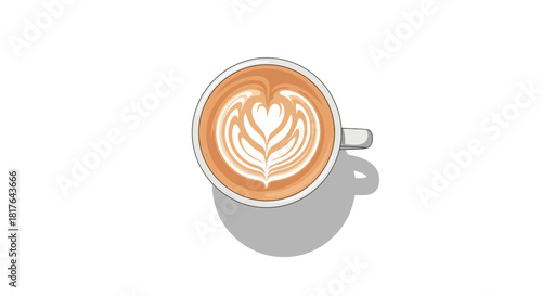 Overhead View of a Delicious Latte with Artful Foam Design Morning Coffee Beverage
