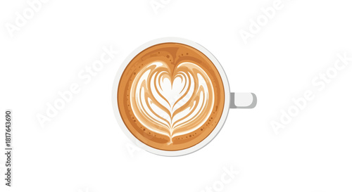 Artistic Coffee Drink with Heart Shaped Latte Art Top View