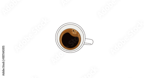 Top View of Hot Fresh Coffee in a White Cup for Morning Beverage
