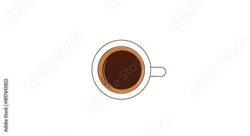 Top View of a White Cup Filled with Dark Hot Coffee Beverage
