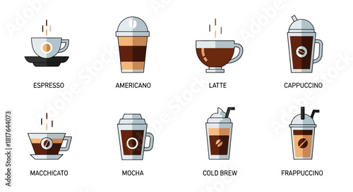 Assortment of Coffee Drinks Vector Illustration
