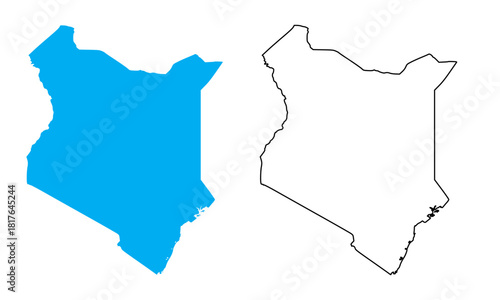 Kenya country map. Map in various outline and blue silhouette styles