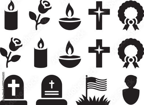 Memorial day remembrance icons in elegant black