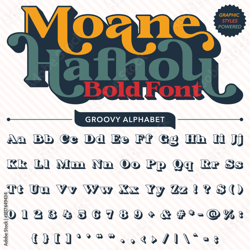Serif Groovy Retro Vintage Bold Font alphabet vector file