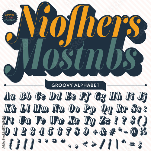 Serif Groovy Retro Vintage Bold Font alphabet vector file
