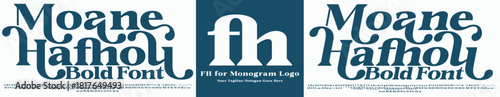 Moane Hafhou Fashion Serif Stylish Display Bold Font alphabet with FH Logo.
