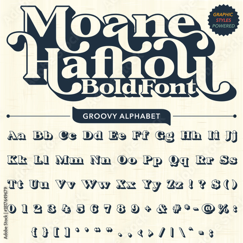 Serif Groovy Retro Vintage Bold Font alphabet vector file