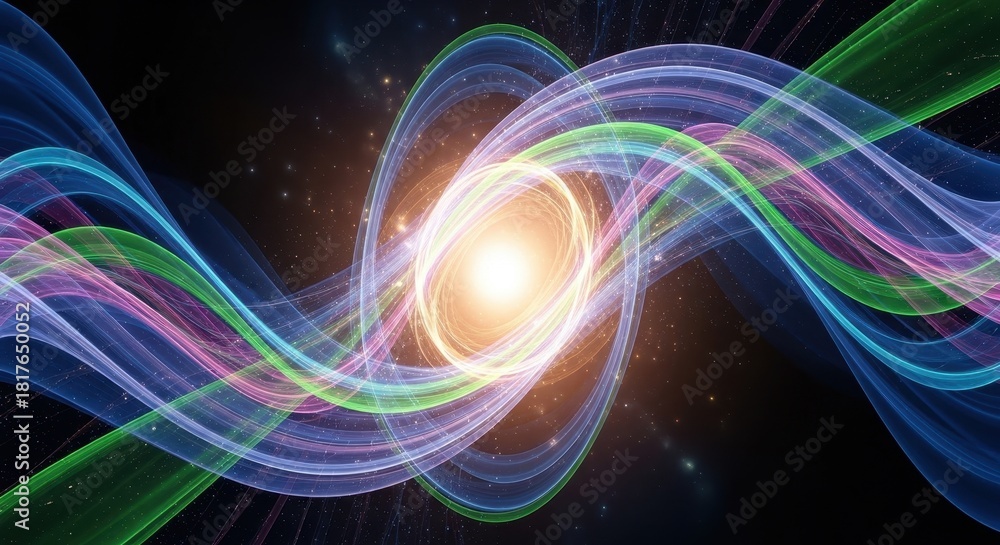 Naklejka premium Abstract energy swirls with vibrant spectral hues emanating from a central point