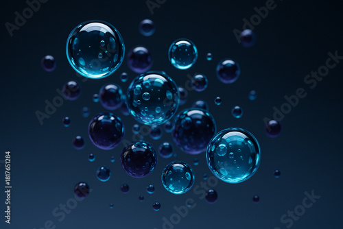 Wallpaper Mural AI generated hyper realistic bubbles in cyan and purple tones floating in dark gradient space creating a clean modern surreal calm futuristic mood with soft reflections and weightless abstract energy Torontodigital.ca