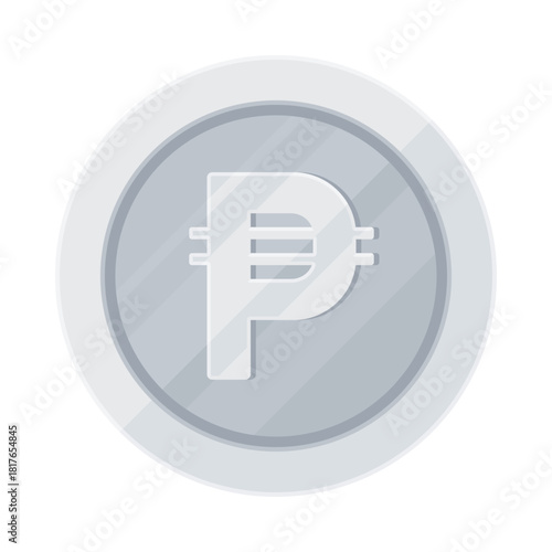 Silver coin with Philippine peso sign (₱). Economy, finance, investment, profit, money, PHP currency concept. Flat vector illustration isolated on white background