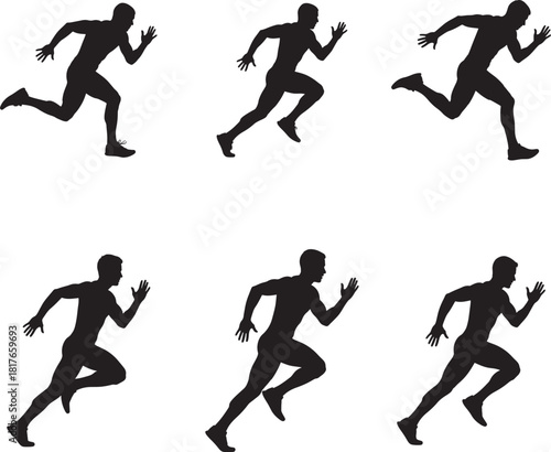 Sprinter Man Running Fast Silhouette Vector Set