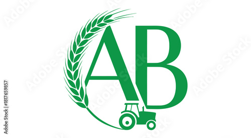 elegant farming logo design featuring wheat stalk tractor and letter ab combination artwork, ideal for agricultural branding, organic food packaging, farm business identity, countryside marketing.