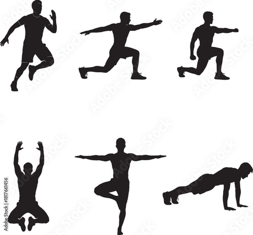Athletic Man Training Workout Fitness Silhouette Vector Set