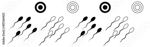 Sperm cells race toward eggs in fertility treatment journey,Abstract sperm set icon, sperm icon and sperm vector that runs towards the egg,Sperm icon flat editable icon mark set.