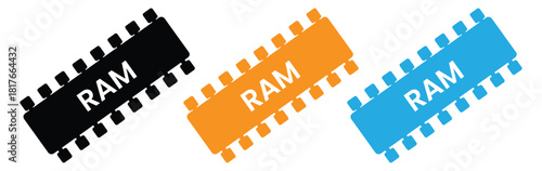 Modern RAM computer chip technology in black orange and blue,RAM Memory icon. Vector black and white set of illustration,ram icon simple vector logo
