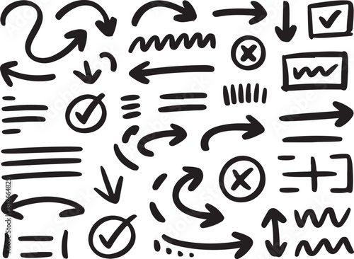 Hand drawn arrows and check marks for modern design