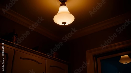 Warm light glows in the vintage kitchen, creating a cozy atmosphere for family dinners and quiet moments in a classic home setting