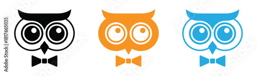 Trendy owl logo design with bow tie for creative brand identity,Owl logo template vector icon and symbol Logo Template Design,Smart Owl Logo can be use for icon, sign, logo and etc