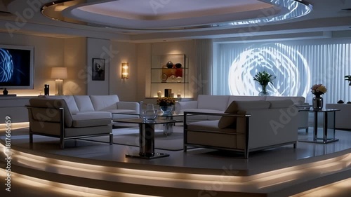 Modern living room design with elegant lighting creating a sophisticated and inviting atmosphere for relaxation and social gatherings