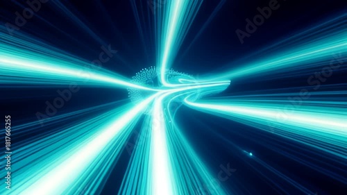 Experience futuristic speed with glowing blue light trails streaming through cyberspace, perfect for tech, innovation, or data visualization projects