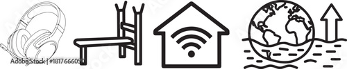 Minimalist Line Art Icons: Technology, Fitness, Smart Home, Environment
