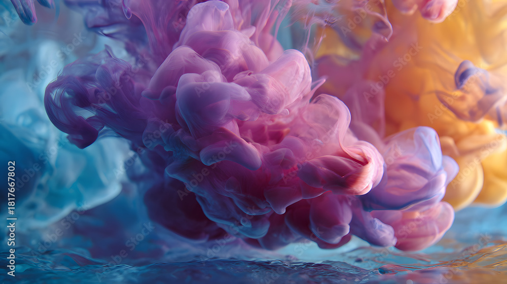 Obraz premium Dynamic Ink Diffusion in Water with Pink and Blue Hues