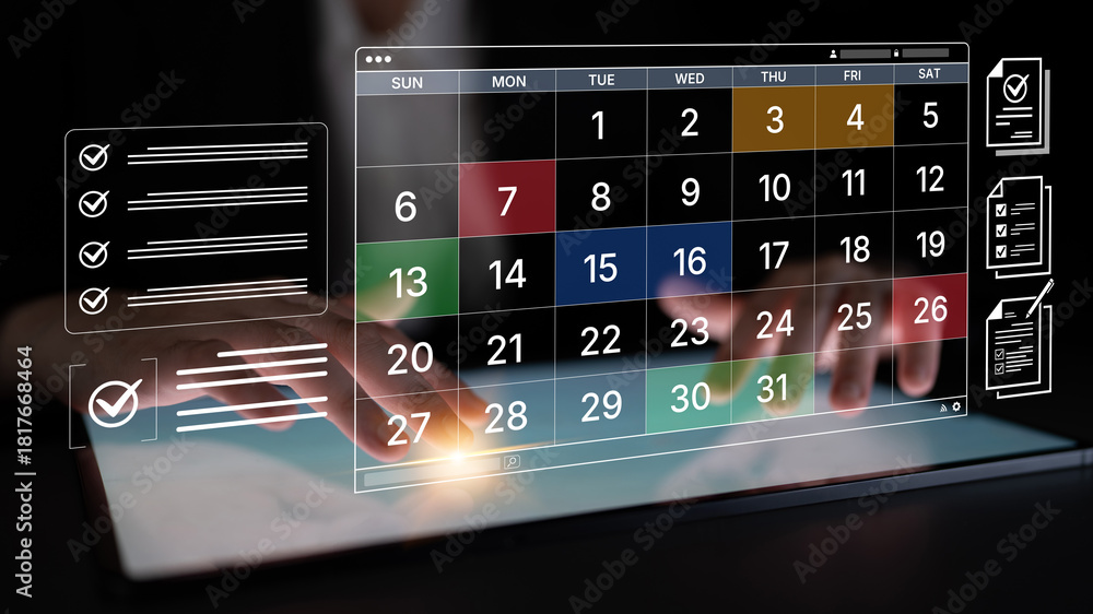 Fototapeta premium A digital calendar interface for business planning and organization. Used for scheduling events, managing tasks with checklists, and tracking important deadlines. Fermion