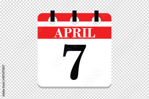 7 April Calendar icon vector, 7 dates of April month calendar icon, dates of April 7 icon calendar, vector calendar icon.