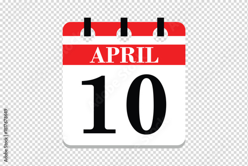 10 April Calendar icon vector, 10 dates of April month calendar icon, dates of April 10 icon calendar, vector calendar icon.