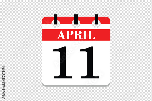 11 April Calendar icon vector, 11 dates of April month calendar icon, dates of April 11 icon calendar, vector calendar icon.